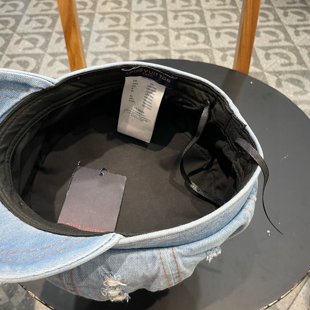 LouiVuittonLV路易威登复古水洗做旧八角牛仔布贝雷帽子女春夏季破洞大头围显脸小贝雷帽