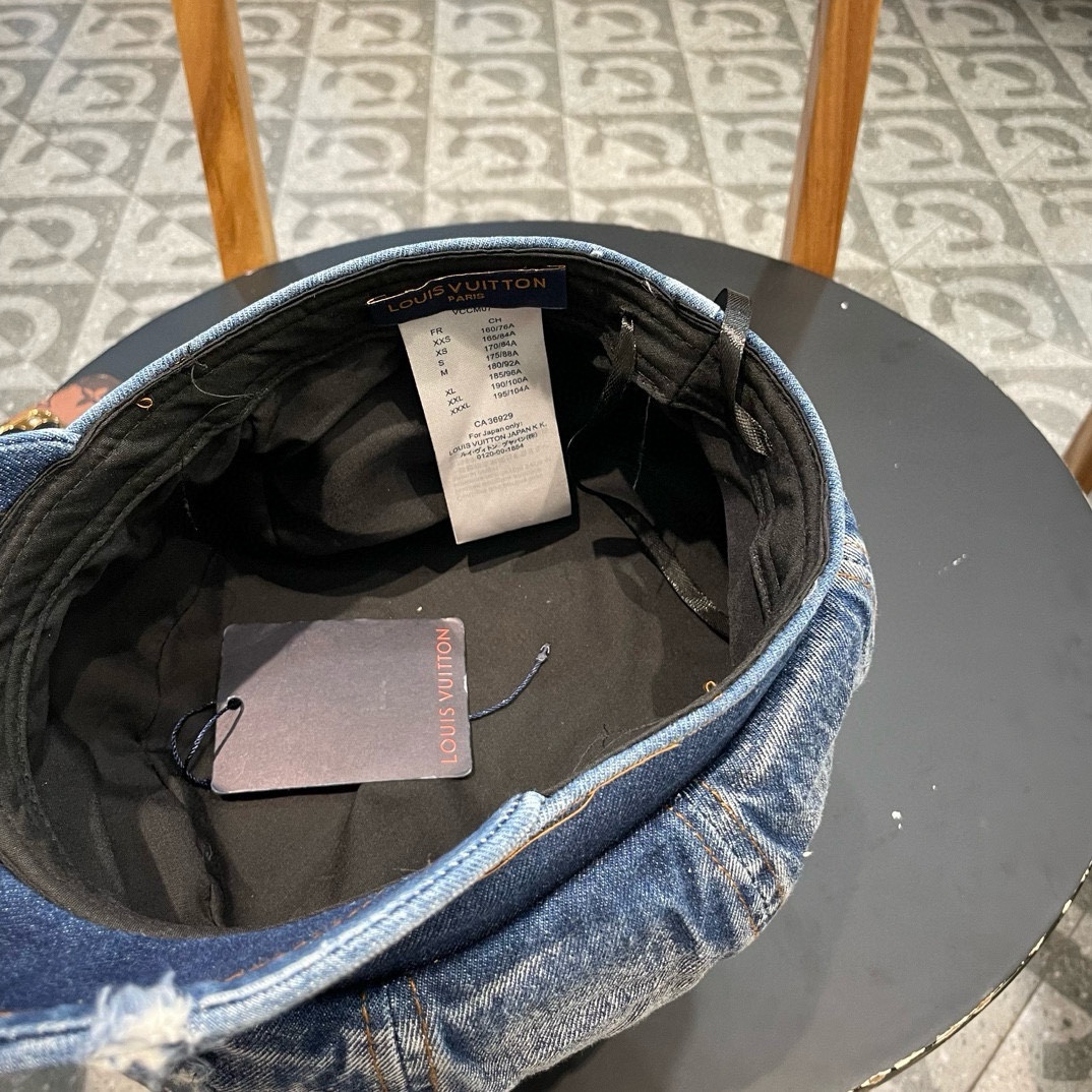 LouiVuittonLV路易威登复古水洗做旧八角牛仔布贝雷帽子女春夏季破洞大头围显脸小贝雷帽