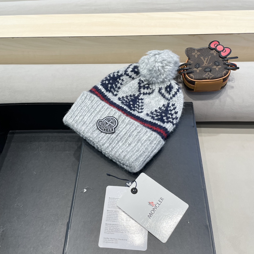 moncler冬季加厚保暖帽子女可爱大毛球针织帽大头围韩版冬天防寒护耳冷帽