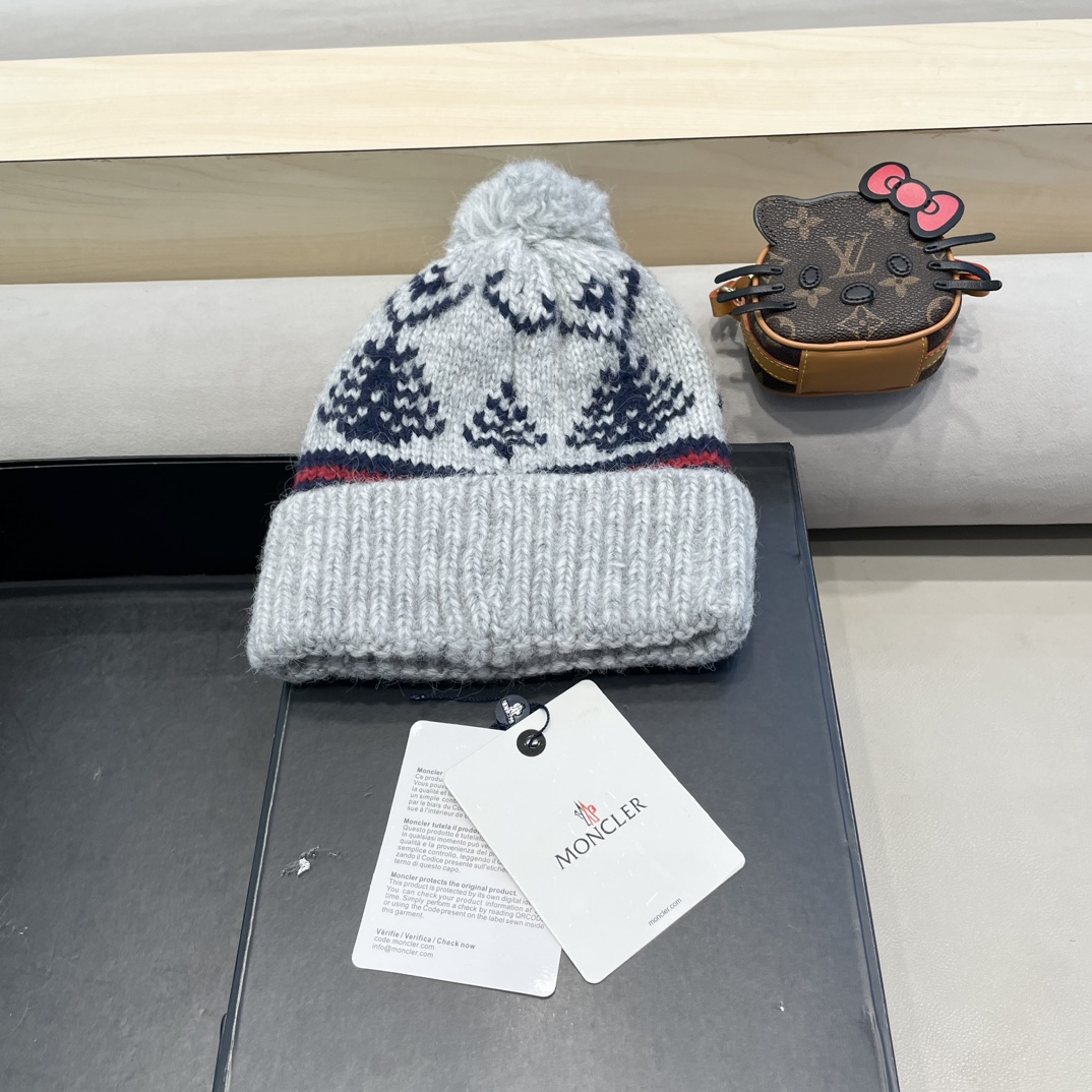 moncler冬季加厚保暖帽子女可爱大毛球针织帽大头围韩版冬天防寒护耳冷帽
