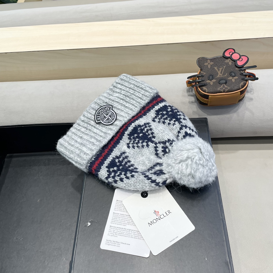 moncler冬季加厚保暖帽子女可爱大毛球针织帽大头围韩版冬天防寒护耳冷帽