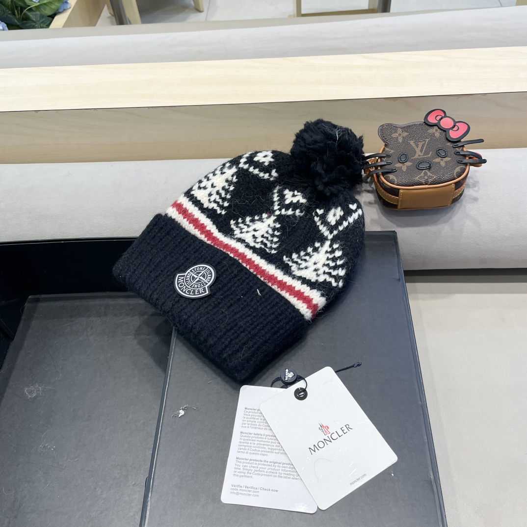 moncler冬季加厚保暖帽子女可爱大毛球针织帽大头围韩版冬天防寒护耳冷帽
