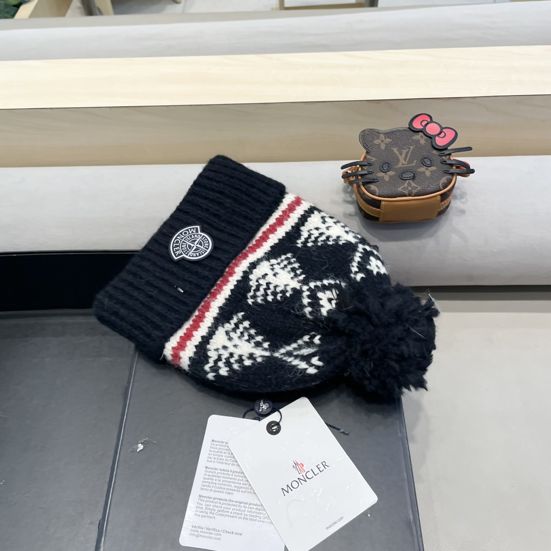 moncler冬季加厚保暖帽子女可爱大毛球针织帽大头围韩版冬天防寒护耳冷帽