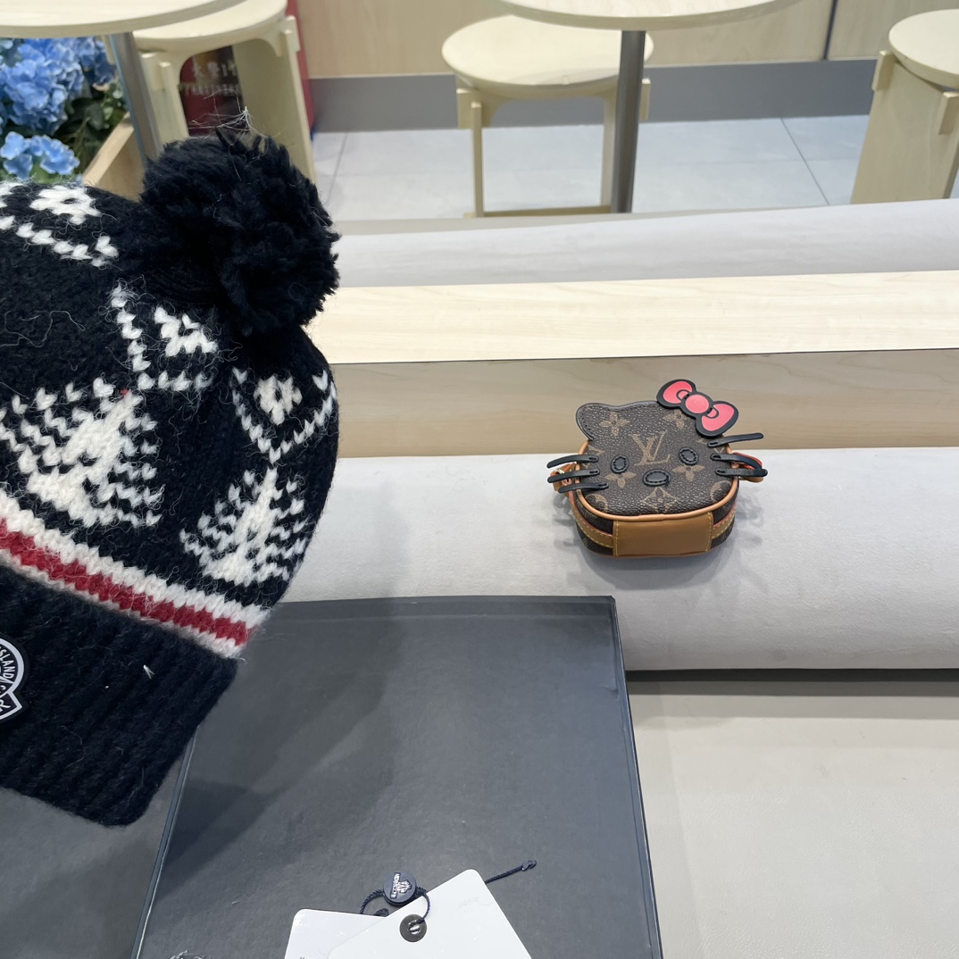 moncler冬季加厚保暖帽子女可爱大毛球针织帽大头围韩版冬天防寒护耳冷帽