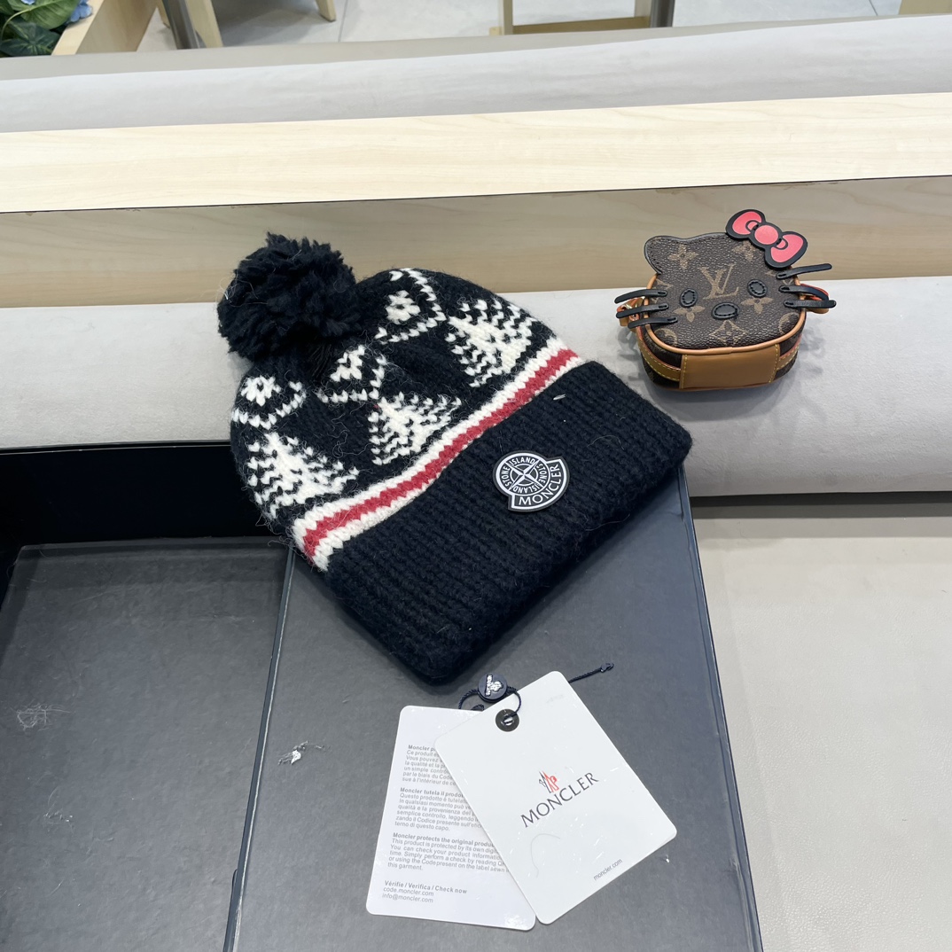 moncler冬季加厚保暖帽子女可爱大毛球针织帽大头围韩版冬天防寒护耳冷帽
