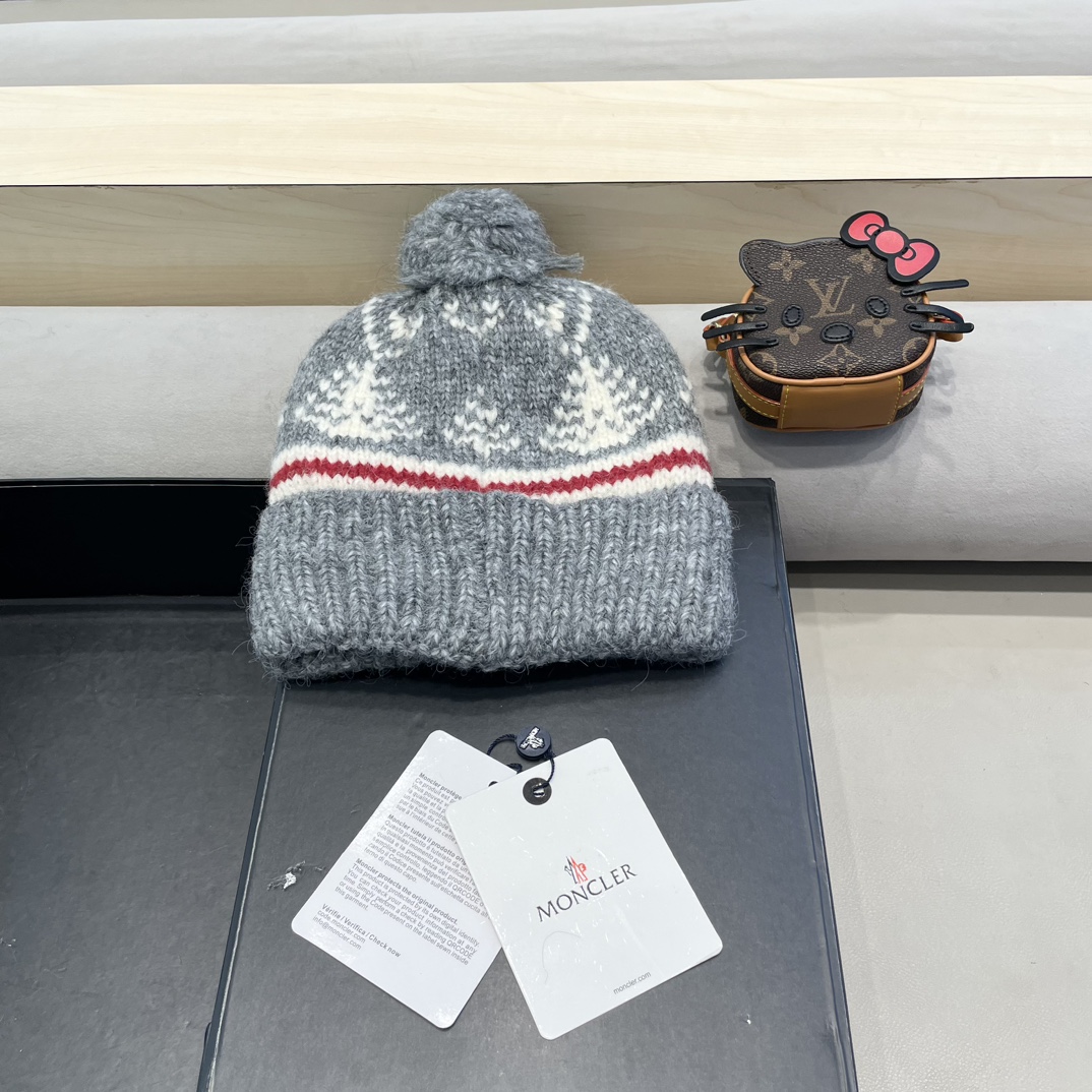 moncler冬季加厚保暖帽子女可爱大毛球针织帽大头围韩版冬天防寒护耳冷帽
