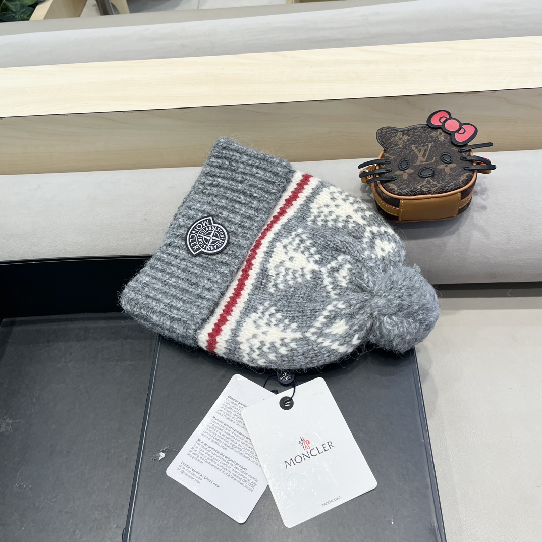 moncler冬季加厚保暖帽子女可爱大毛球针织帽大头围韩版冬天防寒护耳冷帽