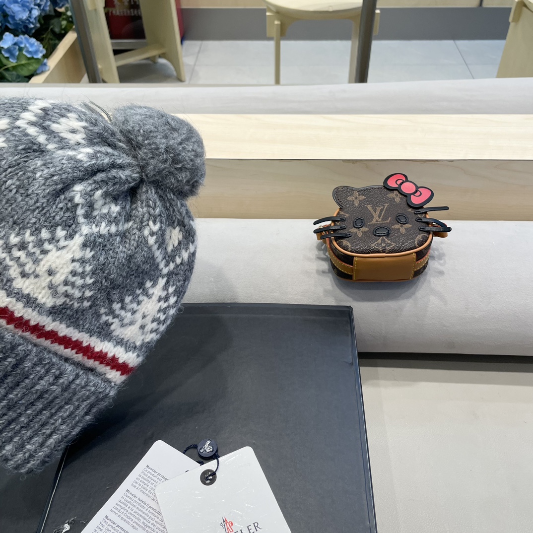 moncler冬季加厚保暖帽子女可爱大毛球针织帽大头围韩版冬天防寒护耳冷帽