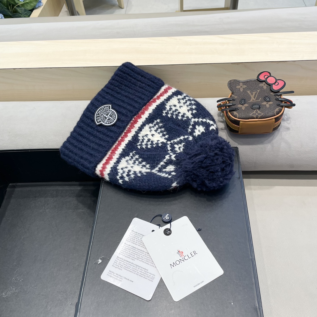 moncler冬季加厚保暖帽子女可爱大毛球针织帽大头围韩版冬天防寒护耳冷帽