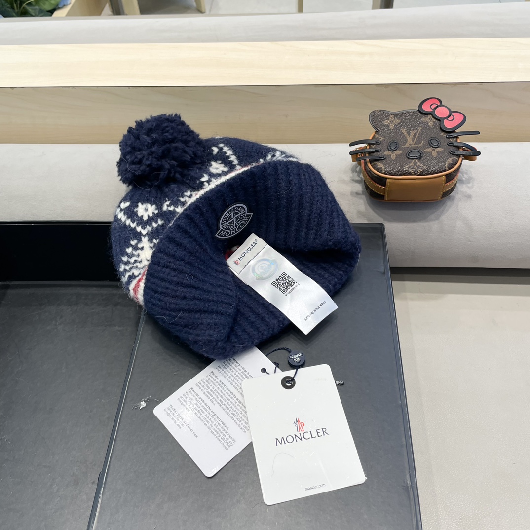 moncler冬季加厚保暖帽子女可爱大毛球针织帽大头围韩版冬天防寒护耳冷帽