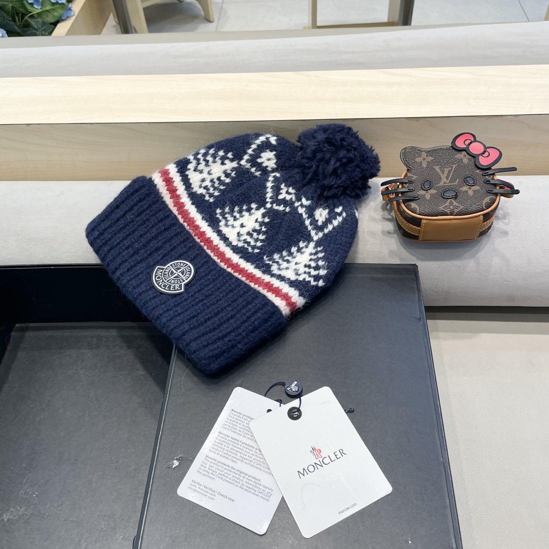 moncler冬季加厚保暖帽子女可爱大毛球针织帽大头围韩版冬天防寒护耳冷帽