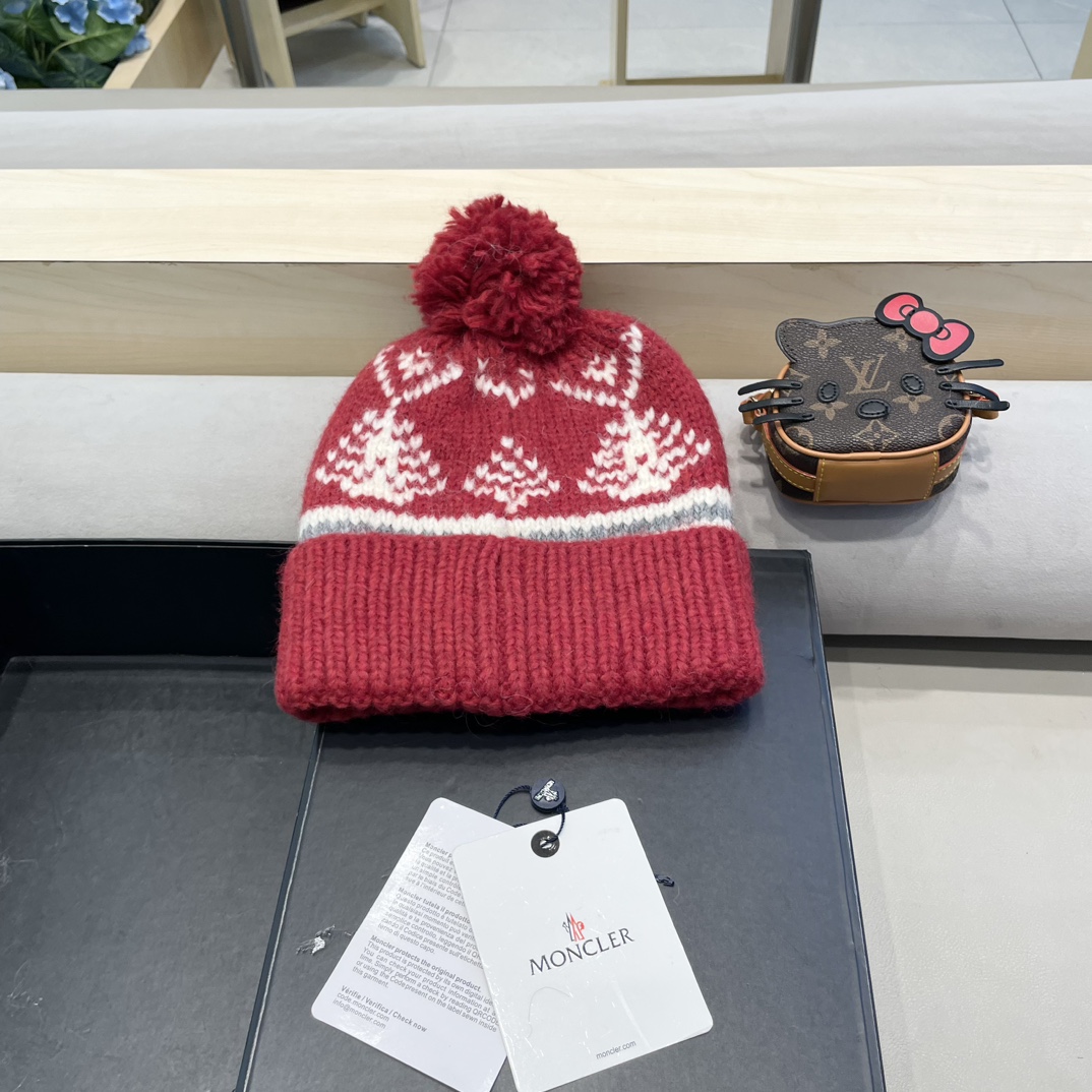 moncler冬季加厚保暖帽子女可爱大毛球针织帽大头围韩版冬天防寒护耳冷帽
