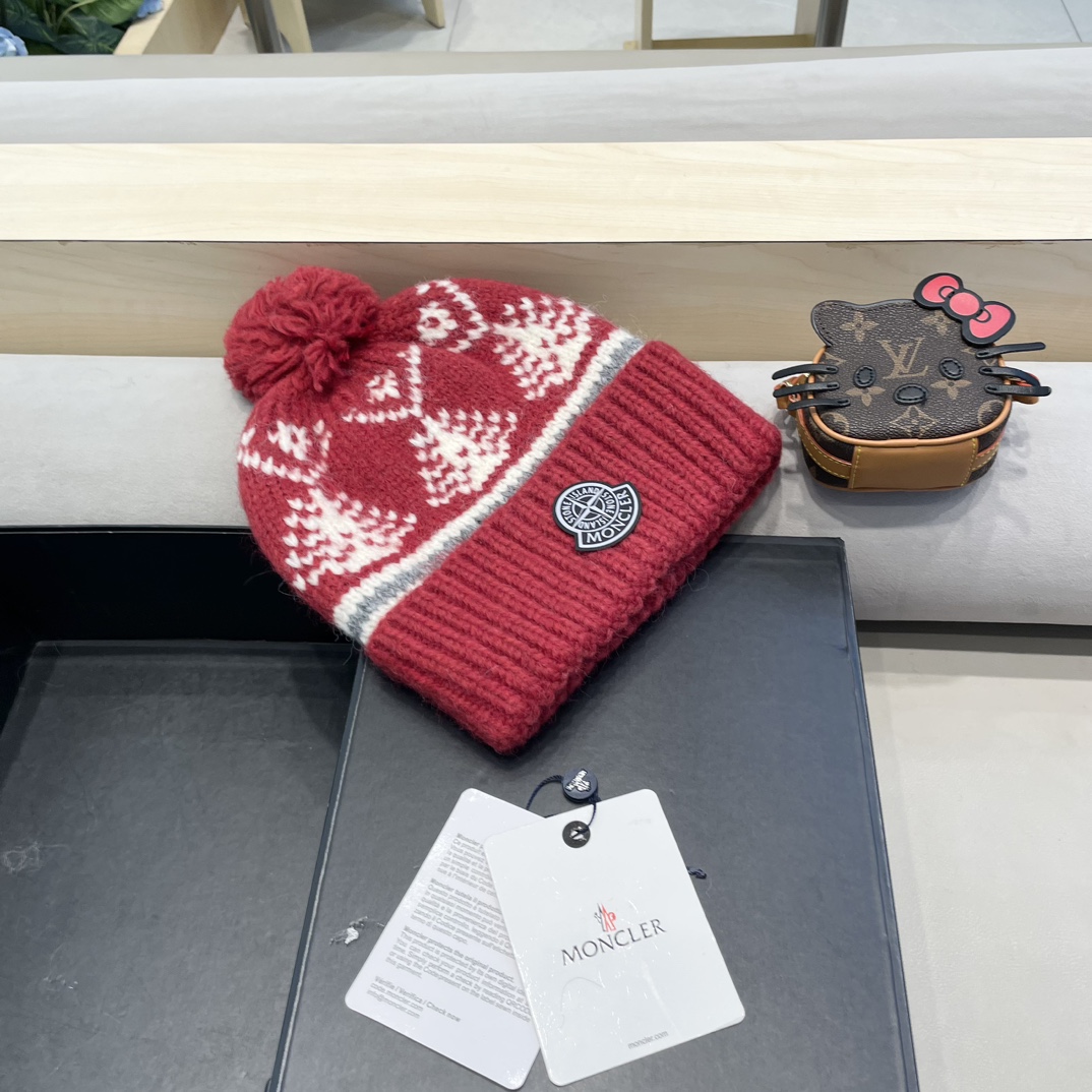 moncler冬季加厚保暖帽子女可爱大毛球针织帽大头围韩版冬天防寒护耳冷帽