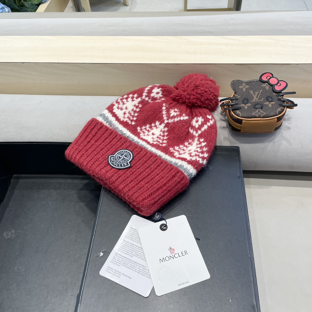 moncler冬季加厚保暖帽子女可爱大毛球针织帽大头围韩版冬天防寒护耳冷帽