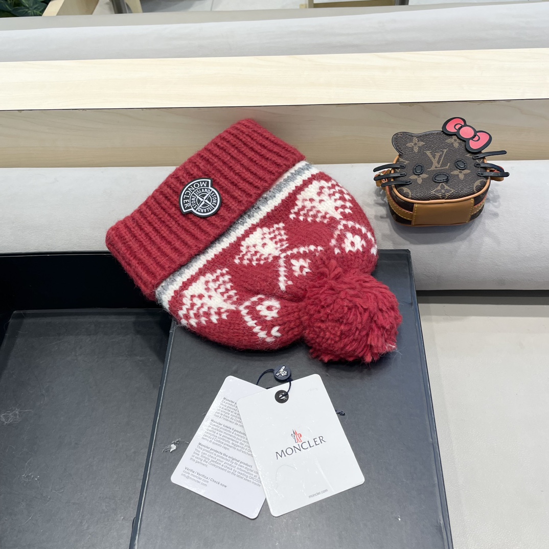 moncler冬季加厚保暖帽子女可爱大毛球针织帽大头围韩版冬天防寒护耳冷帽