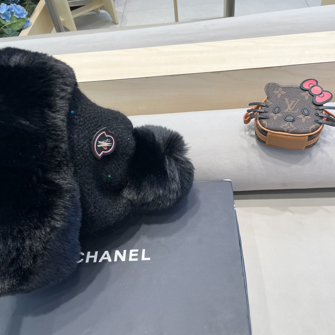 moncler甜美护耳毛线帽子女秋冬加绒保暖套头帽日韩版百搭防寒针织帽亮片