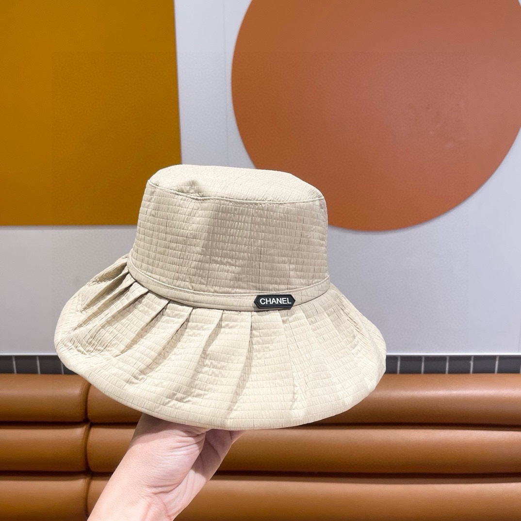  Chanel香奈儿 百褶边显脸小渔夫帽夏季女日系优雅遮脸防晒盆帽 海边沙滩帽
