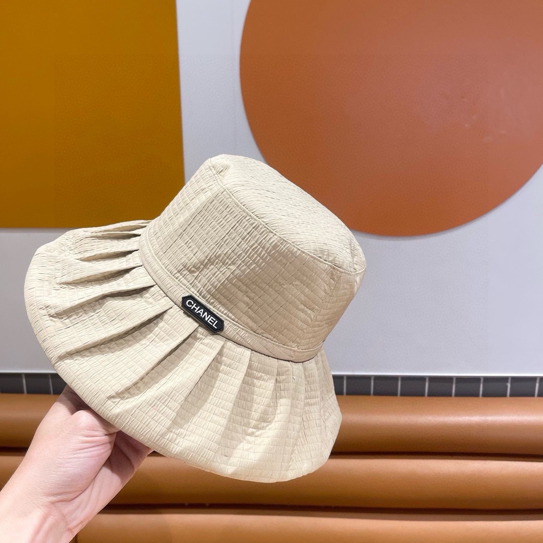  Chanel香奈儿 百褶边显脸小渔夫帽夏季女日系优雅遮脸防晒盆帽 海边沙滩帽