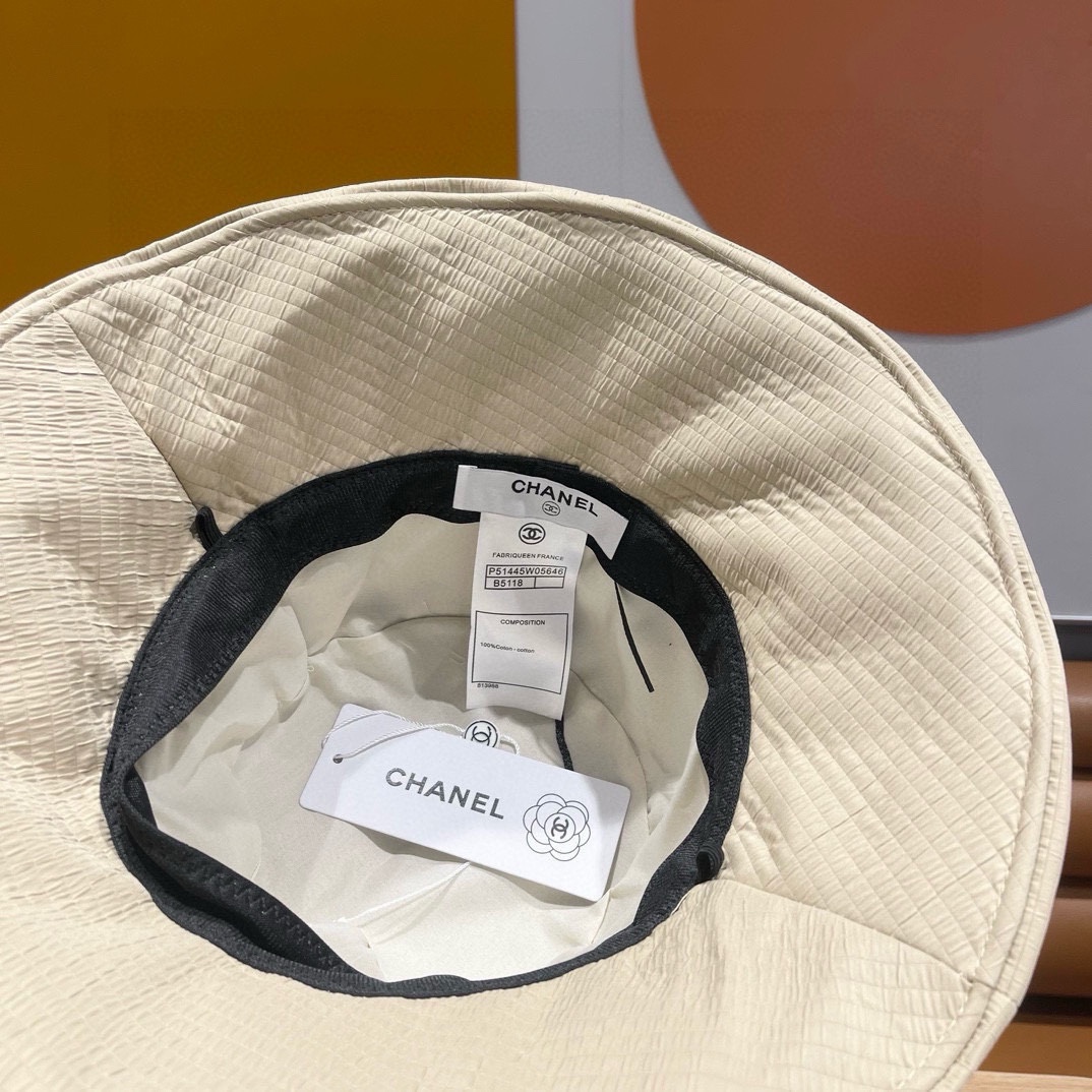  Chanel香奈儿 百褶边显脸小渔夫帽夏季女日系优雅遮脸防晒盆帽 海边沙滩帽