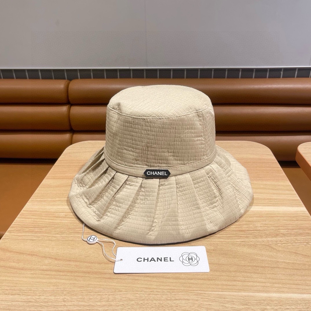  Chanel香奈儿 百褶边显脸小渔夫帽夏季女日系优雅遮脸防晒盆帽 海边沙滩帽