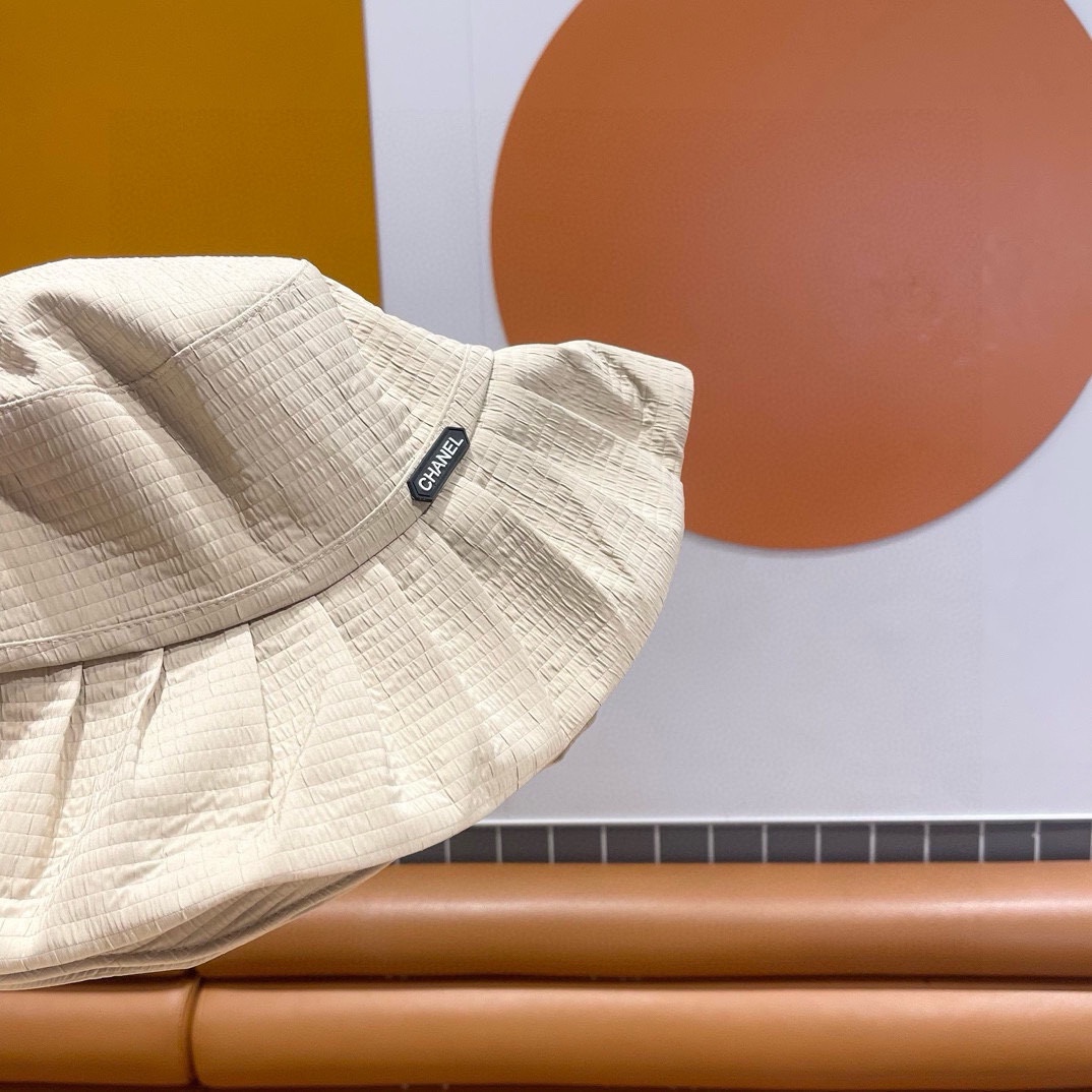  Chanel香奈儿 百褶边显脸小渔夫帽夏季女日系优雅遮脸防晒盆帽 海边沙滩帽