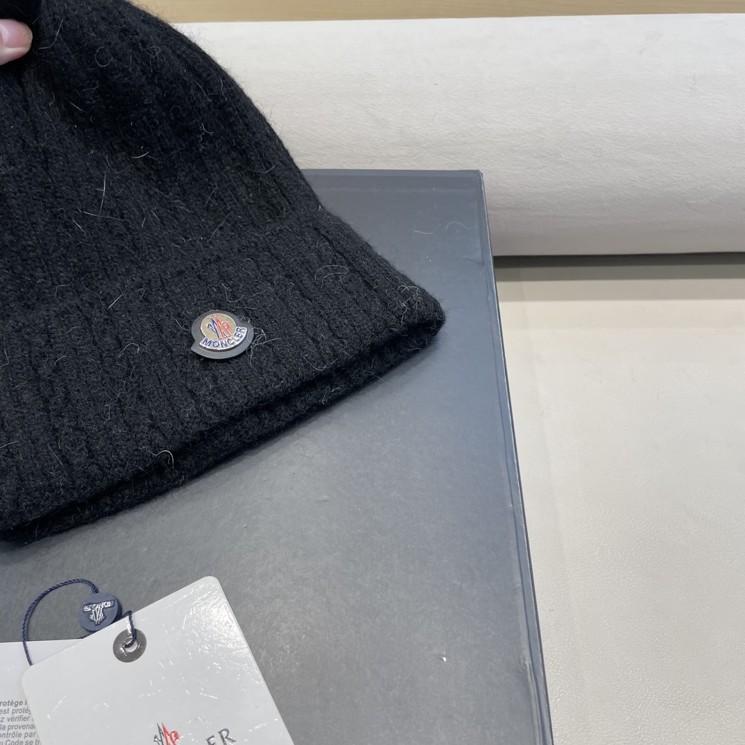 moncler兔毛麻花针织帽女秋冬狐狸毛球保暖帽子韩版日系百搭包头帽堆堆帽
