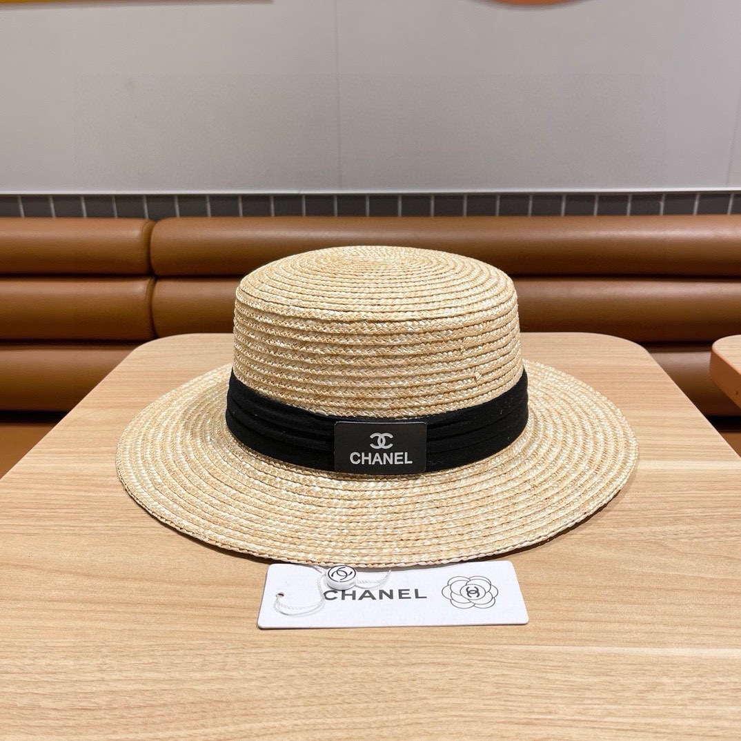   香奈儿平顶帽👒CHANEL平顶草帽，麦杆草材质🥰