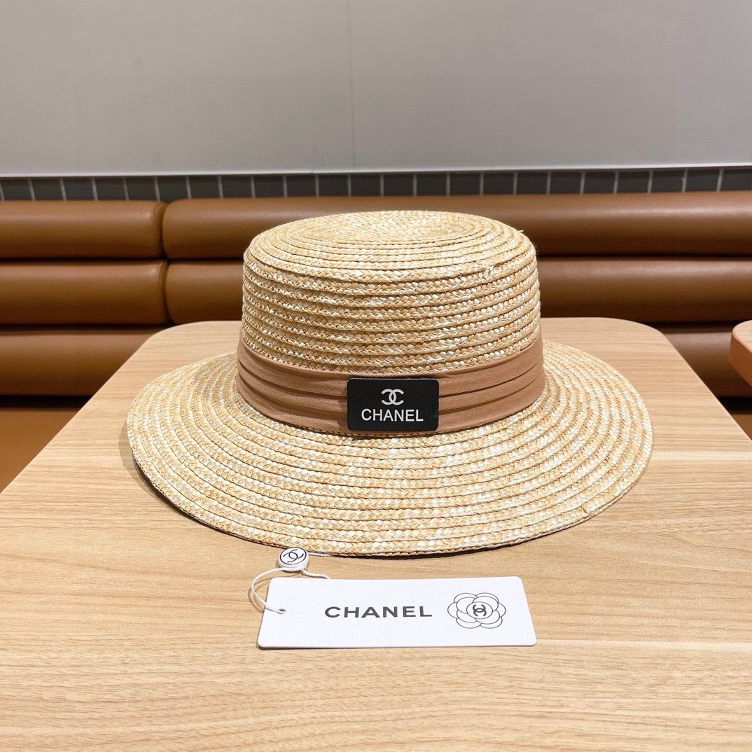   香奈儿平顶帽👒CHANEL平顶草帽，麦杆草材质🥰