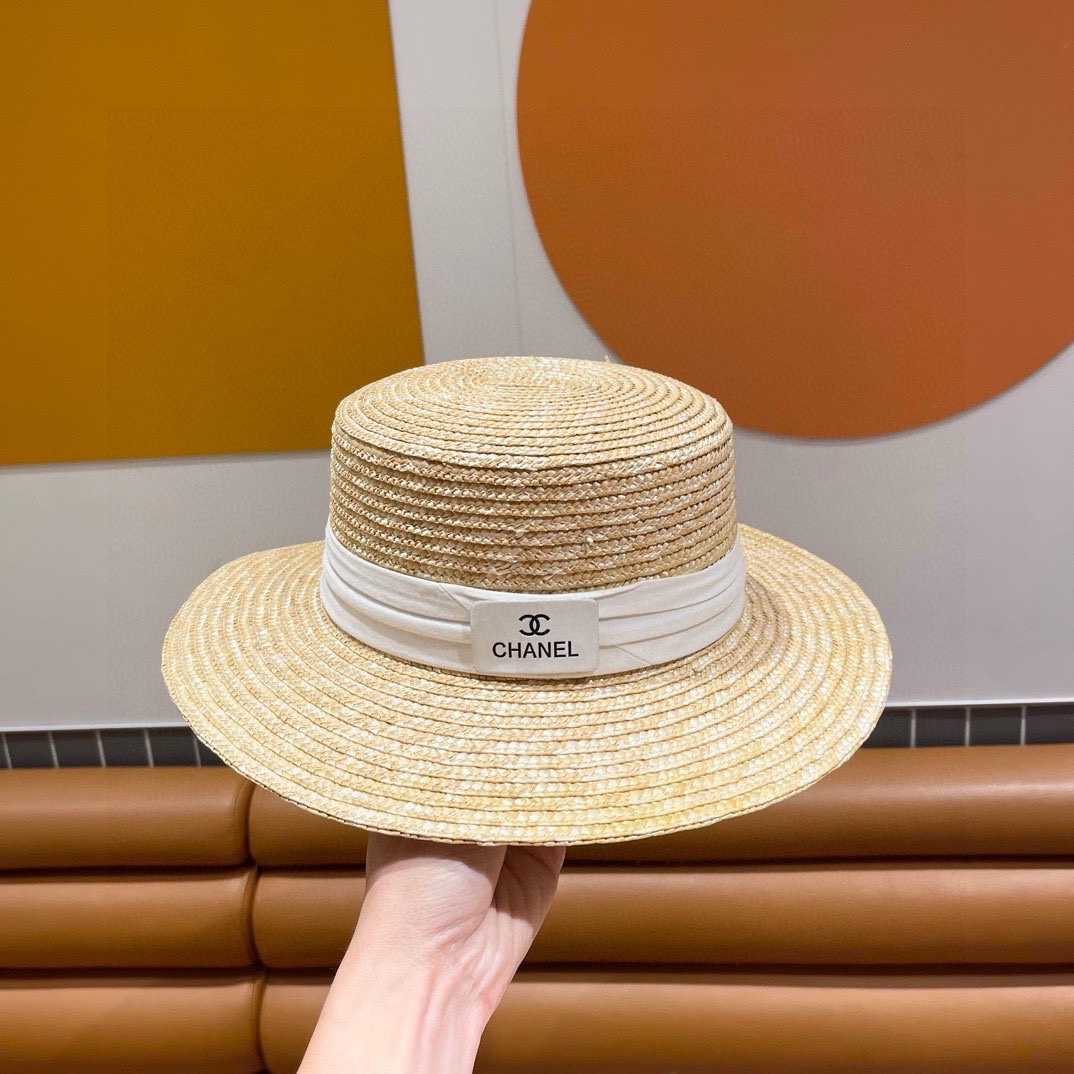   香奈儿平顶帽👒CHANEL平顶草帽，麦杆草材质🥰