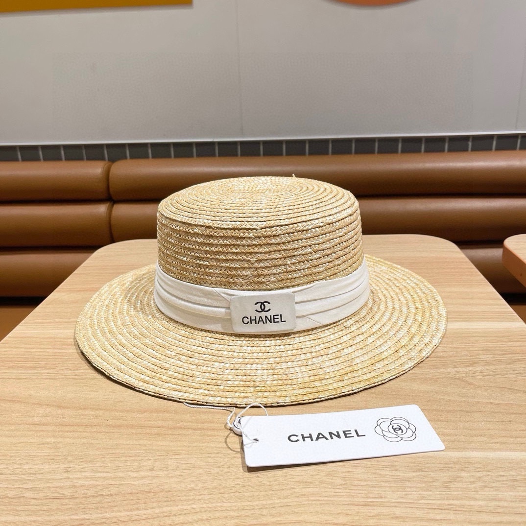  香奈儿平顶帽👒CHANEL平顶草帽，麦杆草材质🥰
