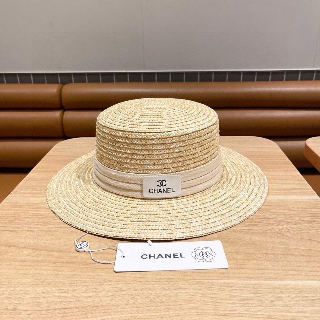   香奈儿平顶帽👒CHANEL平顶草帽，麦杆草材质🥰