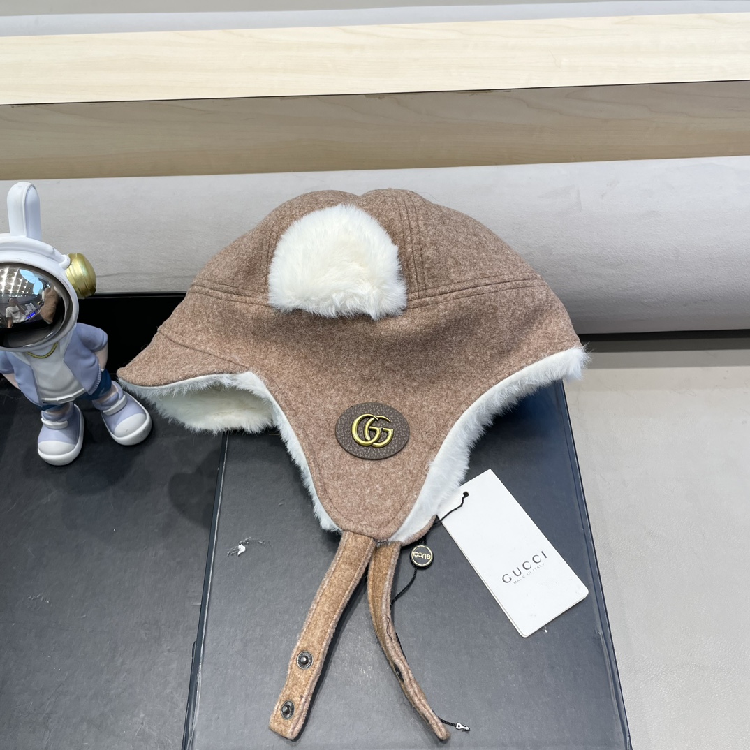 NO:214744,GUCCI Guqi autumn and winter high-end wool Lei Feng hat women plus velvet thickened warm ear protection ski hat short brim pilot hat trendy hat fisherman hat baseball hat knit hat, hat, gucci, espadrilles, hats19860909GUCCI古奇秋冬高级感毛呢雷锋帽子女加绒加厚保暖护耳滑雪帽短檐飞行员帽潮帽子渔夫帽棒球帽针织帽,帽子,gucci,espadrilles,hats,hat