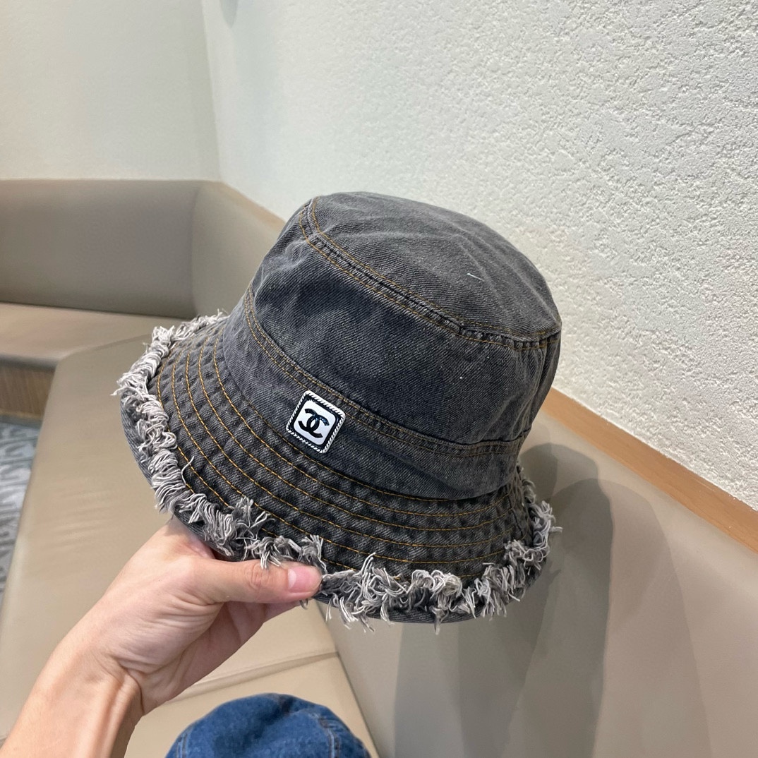 Chanel 盆帽牛仔帽子女渔夫帽显脸小遮阳防晒帽韩版潮太阳帽遮脸百搭潮牌