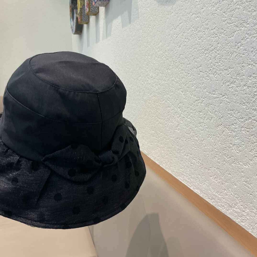 普拉达Prada韩版波点蝴蝶结渔夫帽女款春夏出游优雅百搭可折叠防晒遮阳帽盆帽