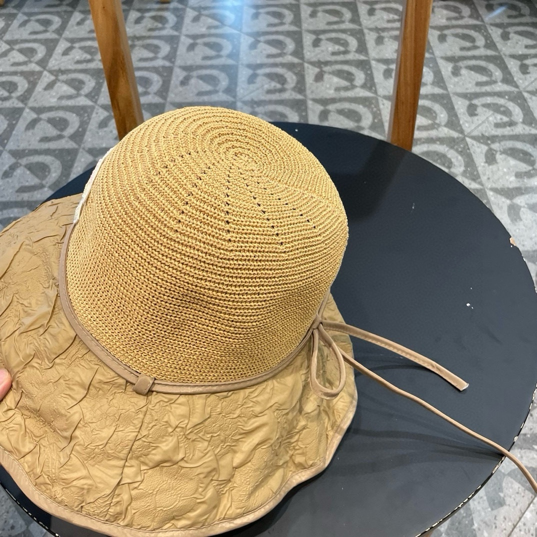  Chanel夏季新款渔夫帽女大檐黑胶防紫外线遮阳帽海边出游防风太阳帽