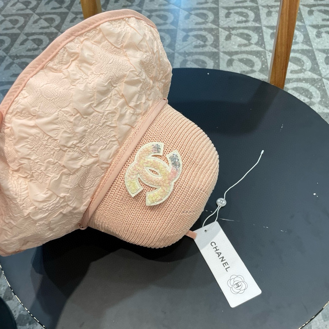  Chanel夏季新款渔夫帽女大檐黑胶防紫外线遮阳帽海边出游防风太阳帽
