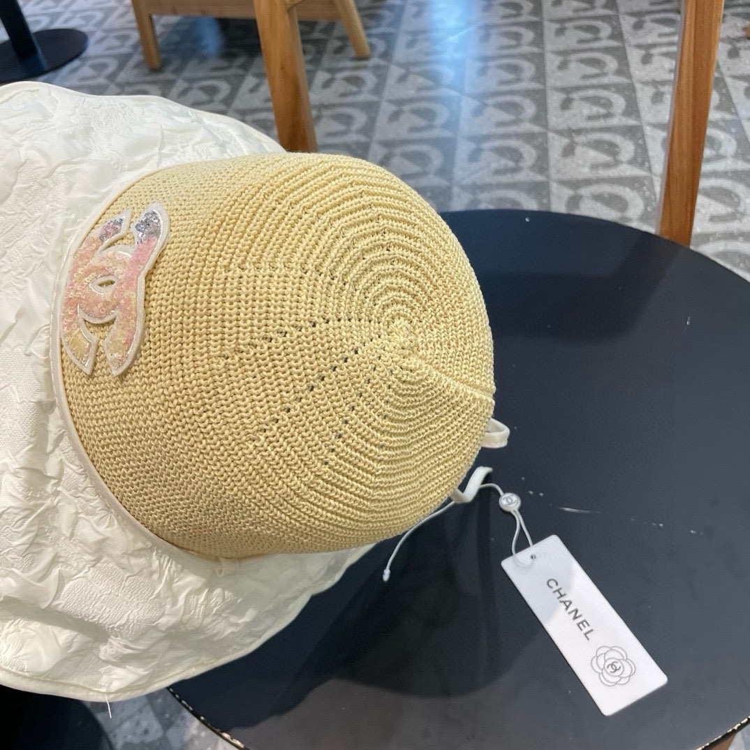  Chanel夏季新款渔夫帽女大檐黑胶防紫外线遮阳帽海边出游防风太阳帽