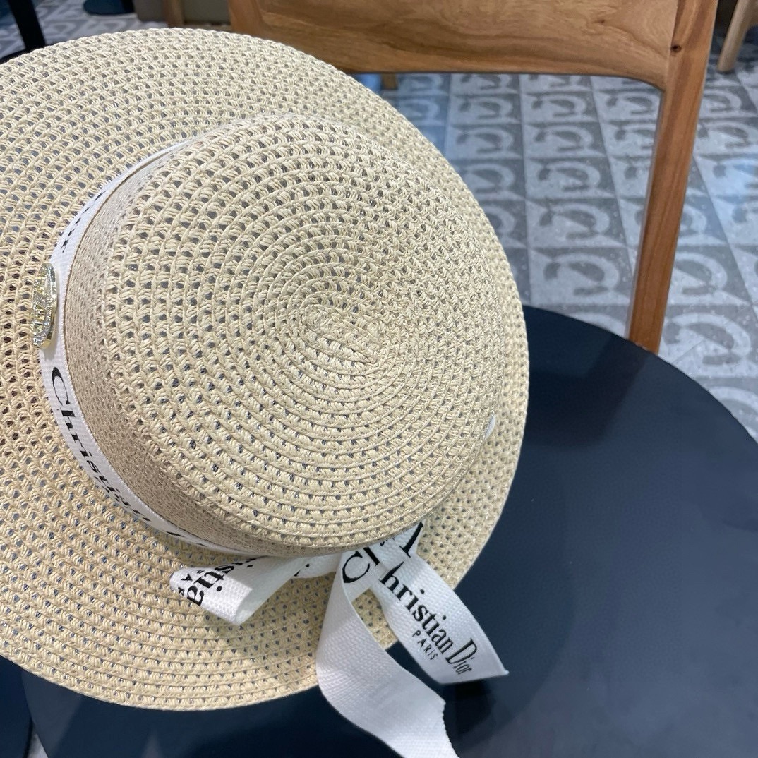  Dior迪奥 早春新款夏季新品赫本风优雅波点白色礼帽欧美平顶帽沙滩男女通用草帽出游遮阳帽