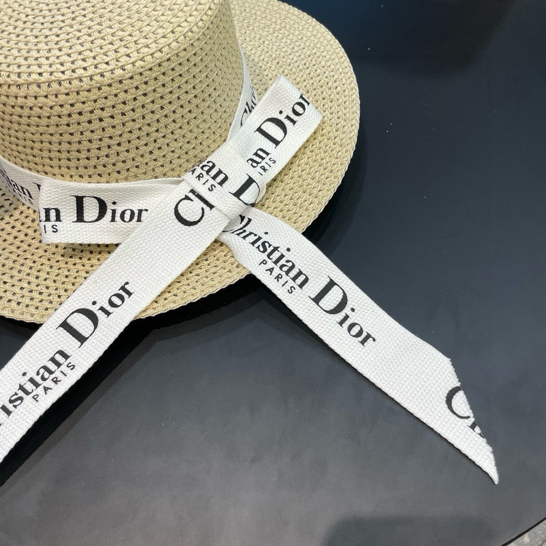  Dior迪奥 早春新款夏季新品赫本风优雅波点白色礼帽欧美平顶帽沙滩男女通用草帽出游遮阳帽