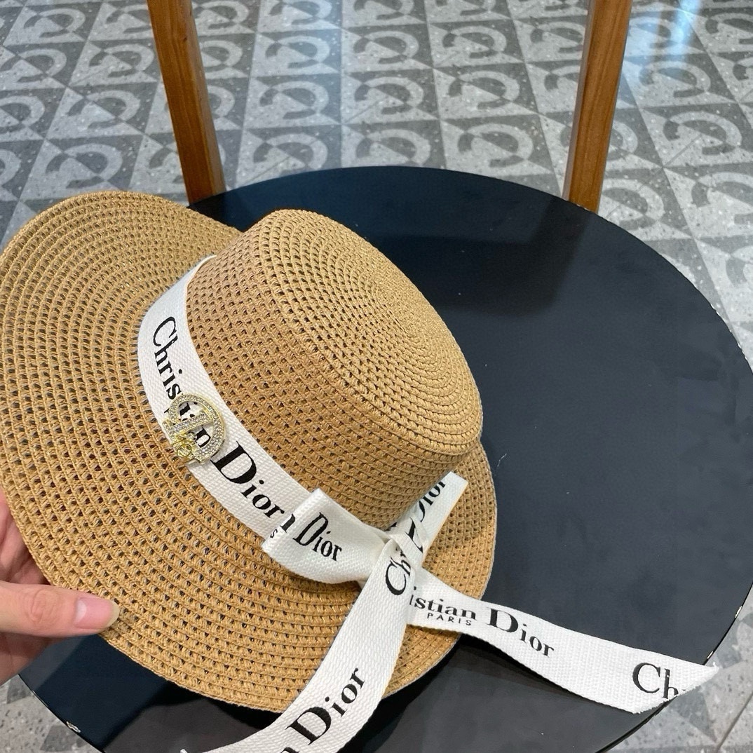  Dior迪奥 早春新款夏季新品赫本风优雅波点白色礼帽欧美平顶帽沙滩男女通用草帽出游遮阳帽