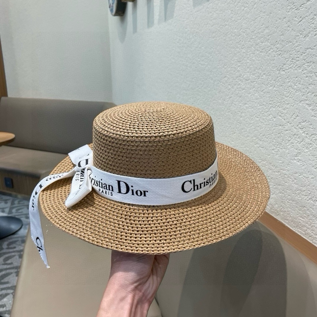  Dior迪奥 早春新款夏季新品赫本风优雅波点白色礼帽欧美平顶帽沙滩男女通用草帽出游遮阳帽