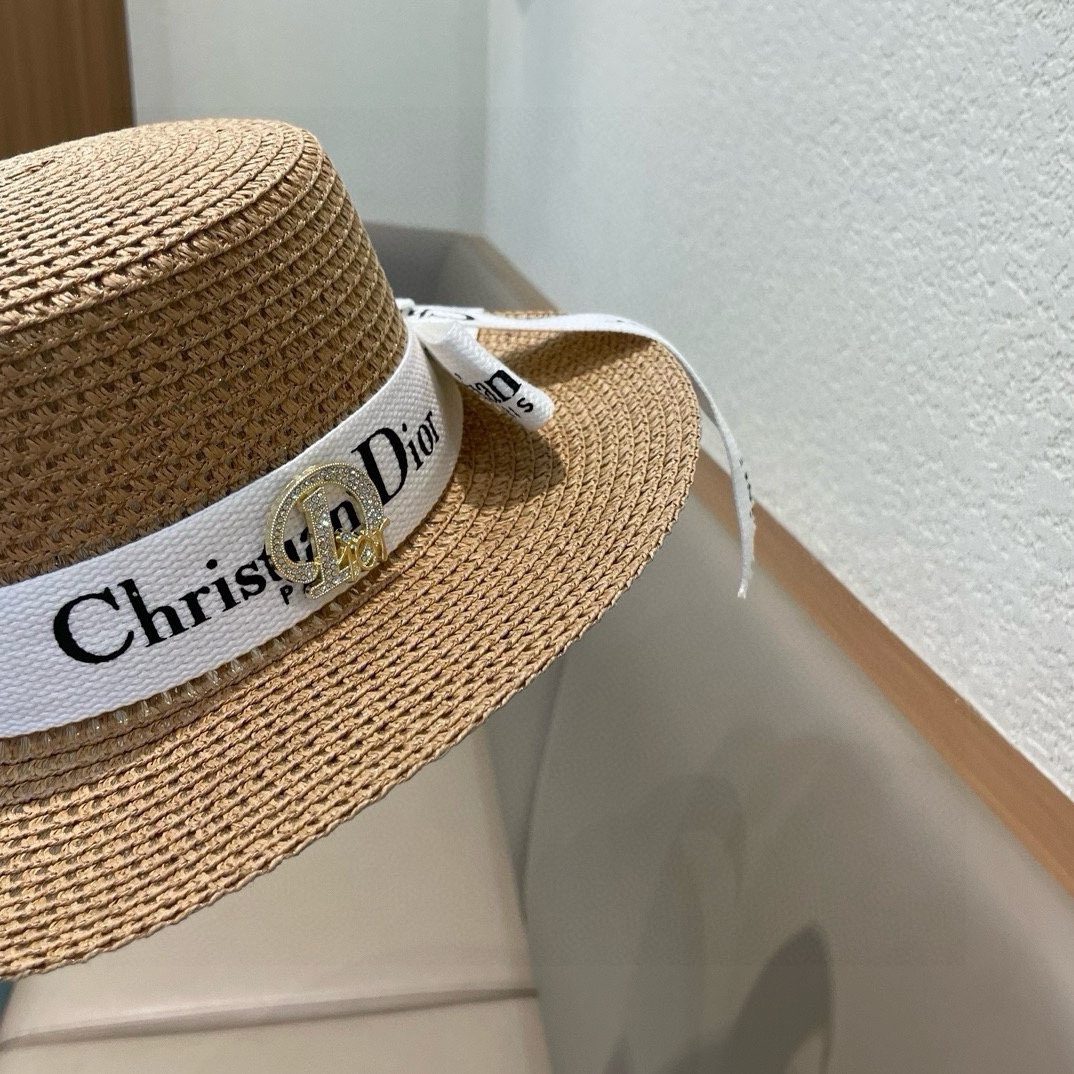  Dior迪奥 早春新款夏季新品赫本风优雅波点白色礼帽欧美平顶帽沙滩男女通用草帽出游遮阳帽