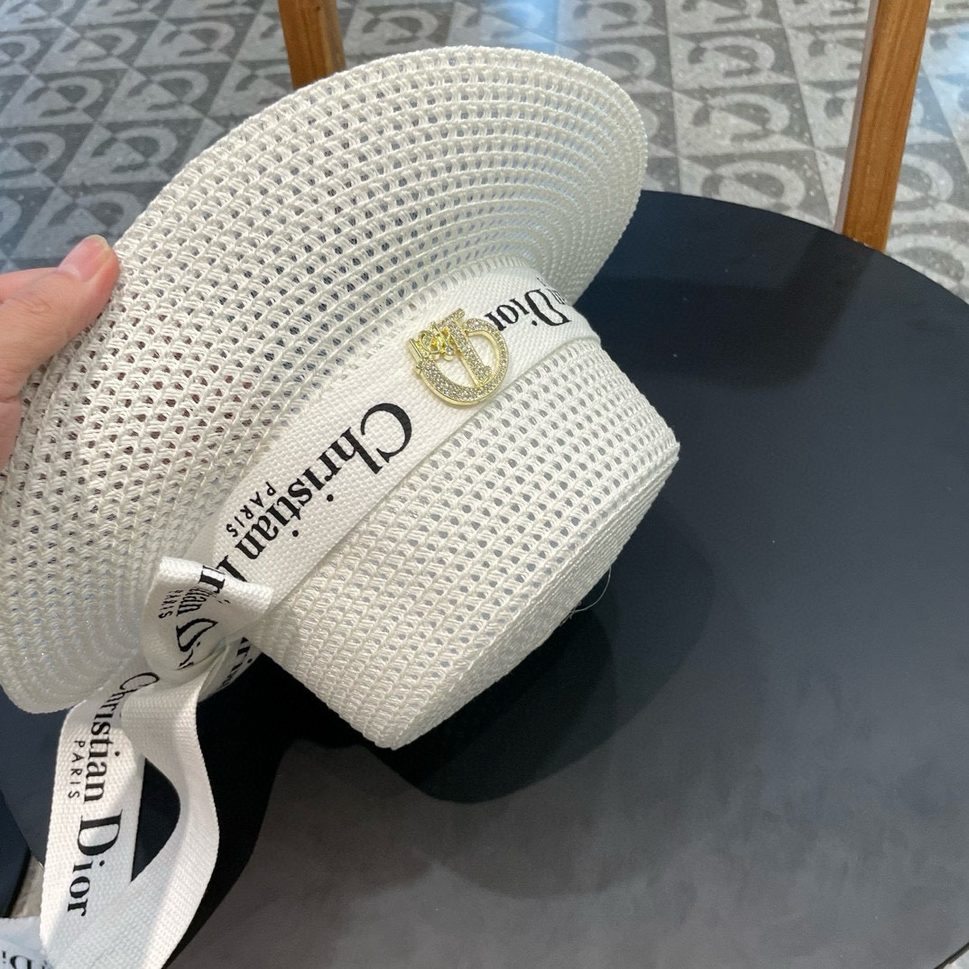  Dior迪奥 早春新款夏季新品赫本风优雅波点白色礼帽欧美平顶帽沙滩男女通用草帽出游遮阳帽