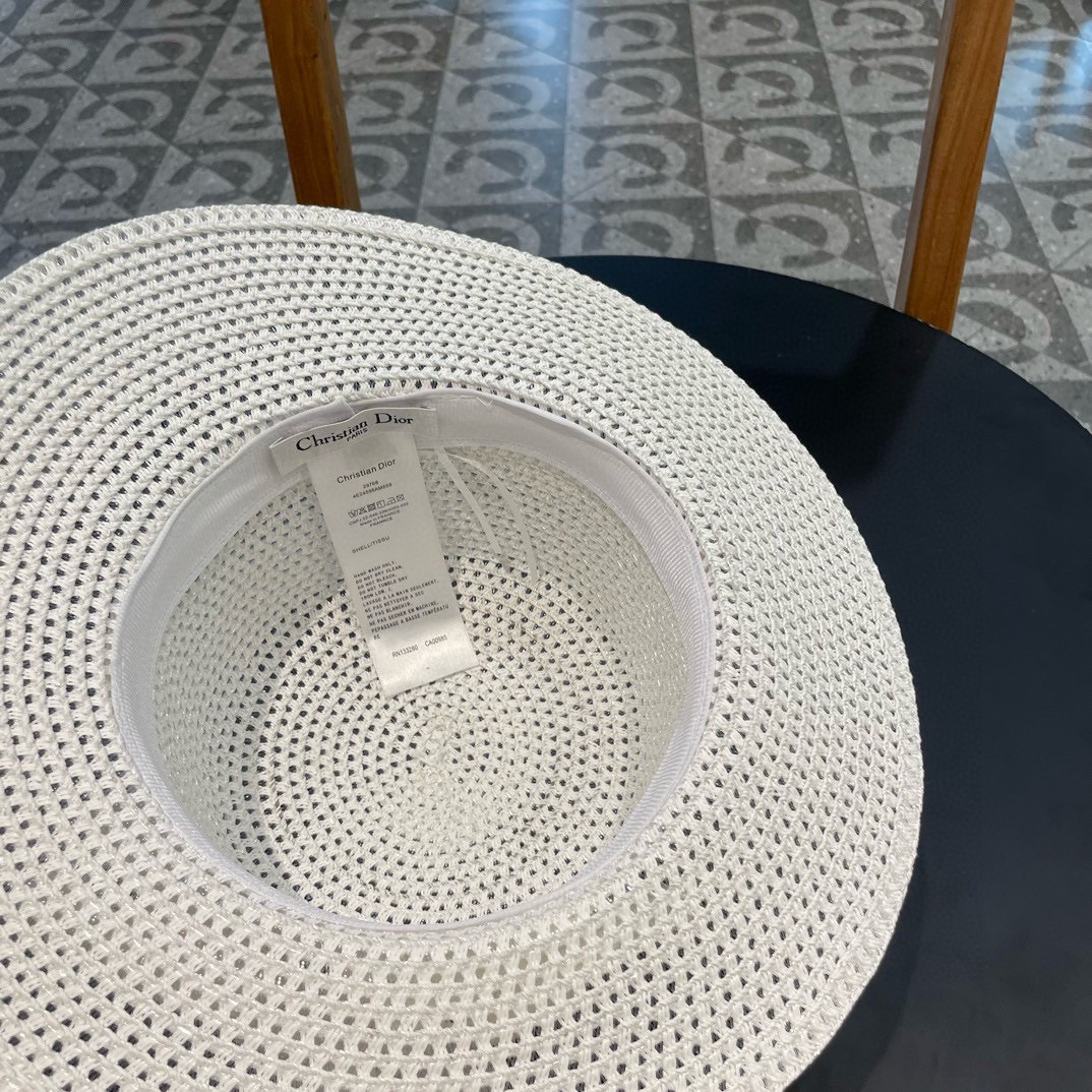  Dior迪奥 早春新款夏季新品赫本风优雅波点白色礼帽欧美平顶帽沙滩男女通用草帽出游遮阳帽