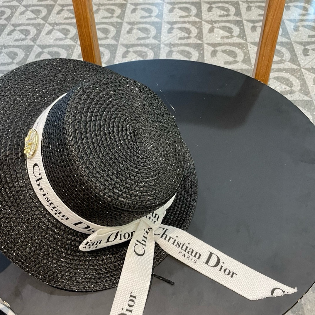  Dior迪奥 早春新款夏季新品赫本风优雅波点白色礼帽欧美平顶帽沙滩男女通用草帽出游遮阳帽