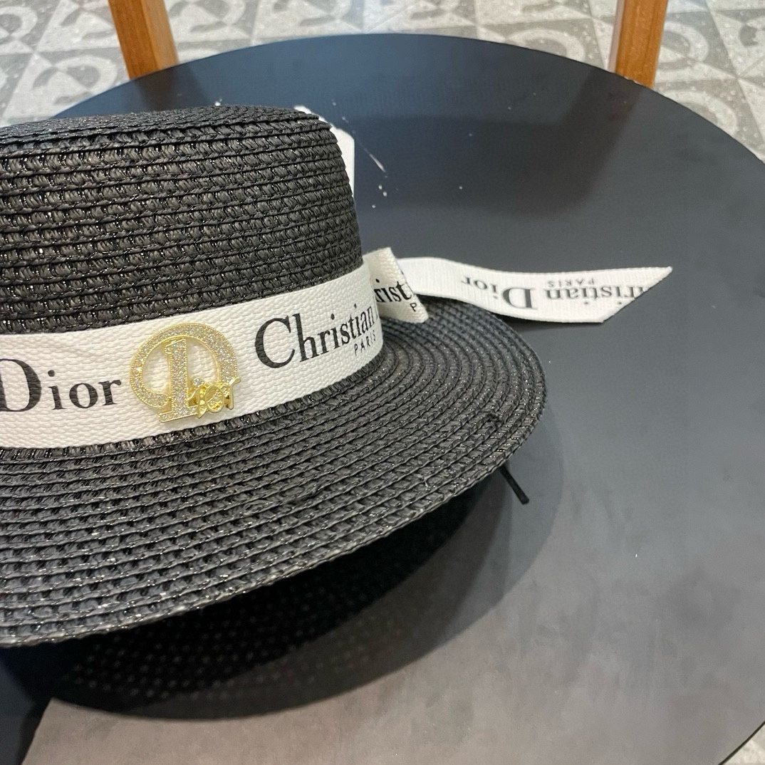  Dior迪奥 早春新款夏季新品赫本风优雅波点白色礼帽欧美平顶帽沙滩男女通用草帽出游遮阳帽