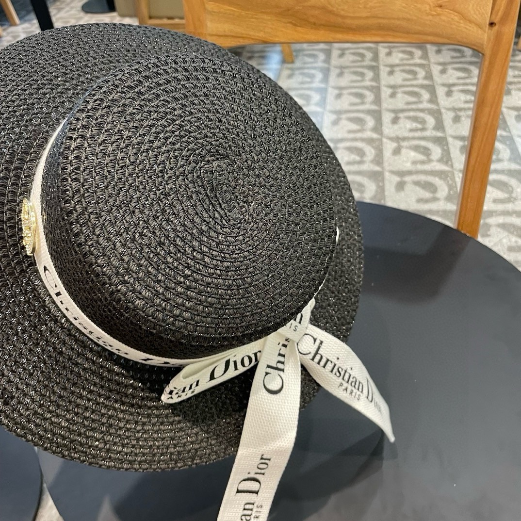  Dior迪奥 早春新款夏季新品赫本风优雅波点白色礼帽欧美平顶帽沙滩男女通用草帽出游遮阳帽