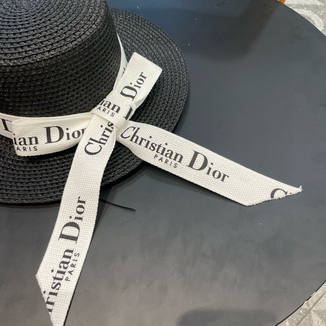  Dior迪奥 早春新款夏季新品赫本风优雅波点白色礼帽欧美平顶帽沙滩男女通用草帽出游遮阳帽