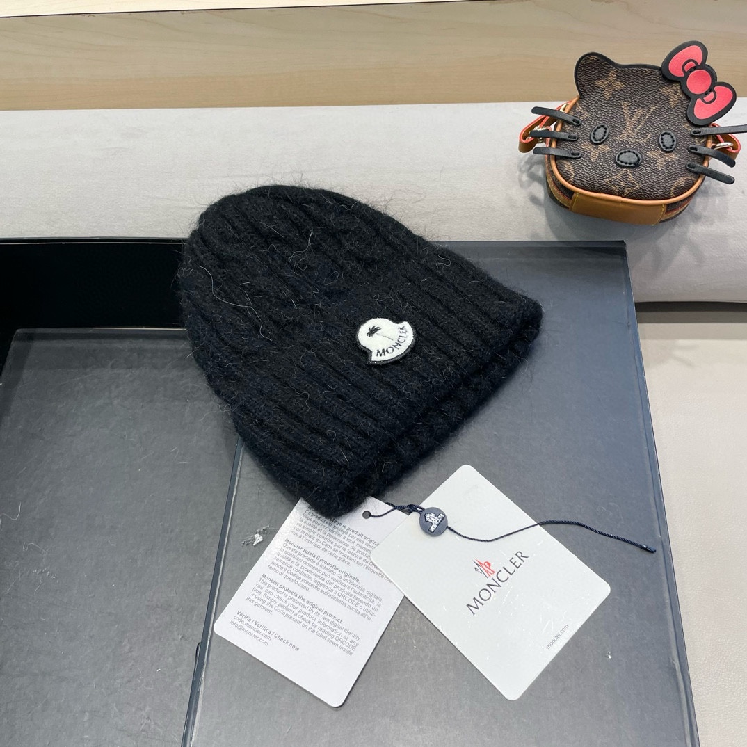 moncler秋冬韩版百搭兔毛针织帽保暖小头围麻花日系休闲纯色复古毛线帽潮