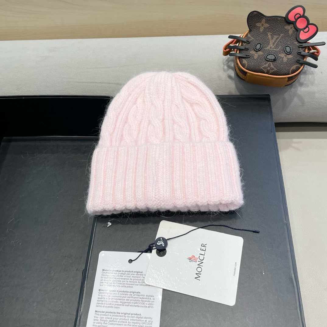 moncler秋冬韩版百搭兔毛针织帽保暖小头围麻花日系休闲纯色复古毛线帽潮